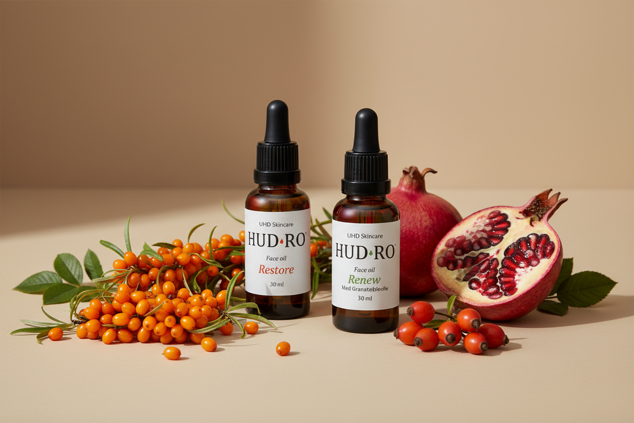 Hud·ro olier med havtorn, hyben og granatæble